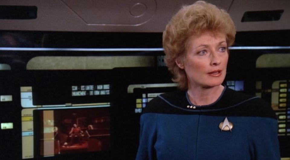 Diana Muldaur as Dr. Kate Pulaski, the Enterprise-D's chief medical officer in The Next Generation's second season.