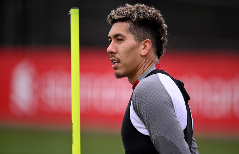 KIRKBY, ENGLAND - MARCH 03: (THE SUN OUT, THE SUN ON SUNDAY OUT) Roberto Firmino of Liverpool during a training session at AXA Training Centre on March 03, 2023 in Kirkby, England. (Photo by Andrew Powell/Liverpool FC via Getty Images)