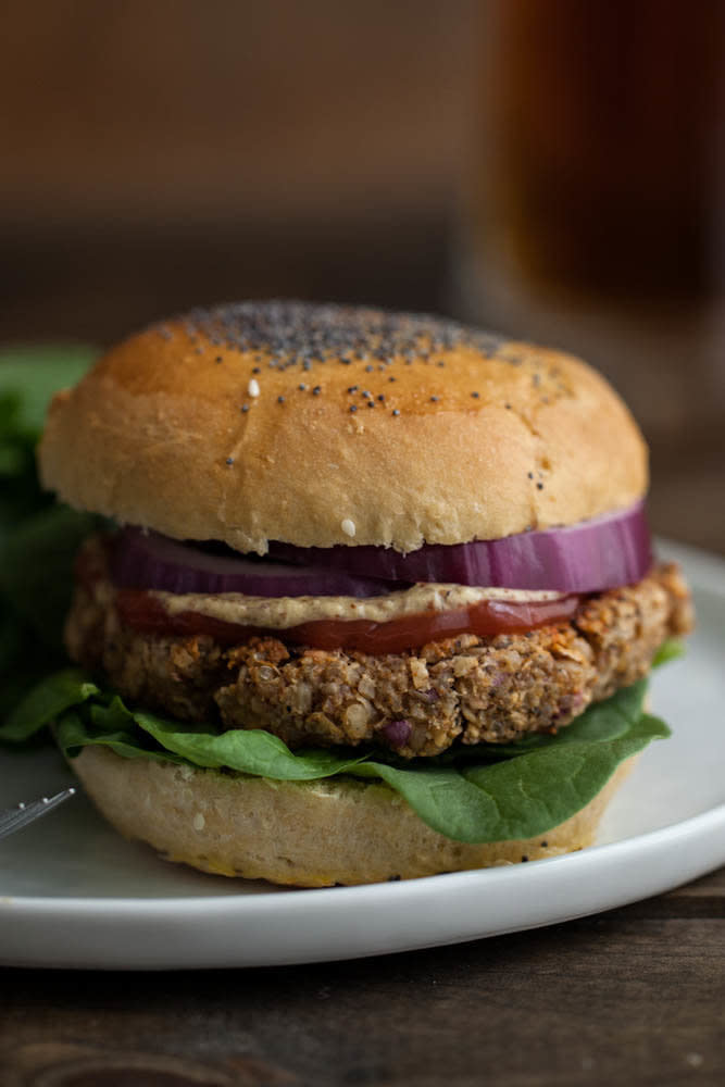 <strong>Get the <a href="http://naturallyella.com/2013/11/24/brown-rice-oat-and-nut-veggie-burger/" target="_blank">Brown Rice, Oat And Nut Veggie Burger recipe</a> from Naturally Ella</strong>