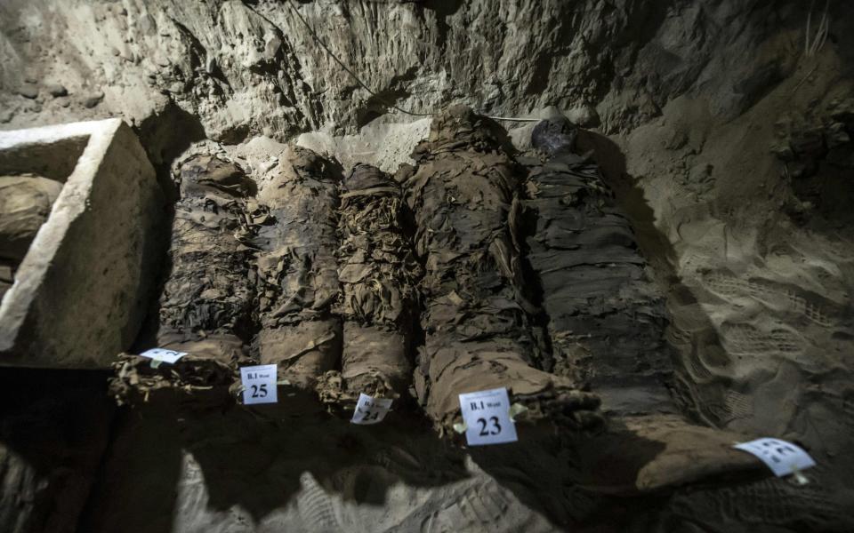 Mummies lying in catacombs following their discovery in the Touna el-Gabal district of the Minya province, in central Egypt. - AFP or licensors