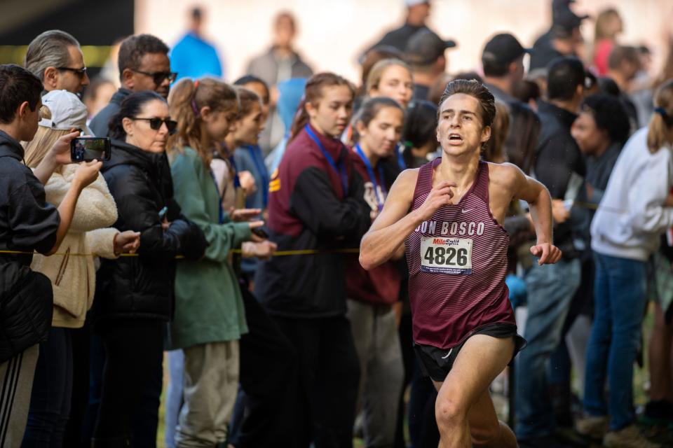 Paul Maguire, of Don Bosco Prep, on his way to finishing third in the Bergen Cross-Country Meet of Champions at Darlington Park in Mahwah on Saturday, October 30, 2021. 