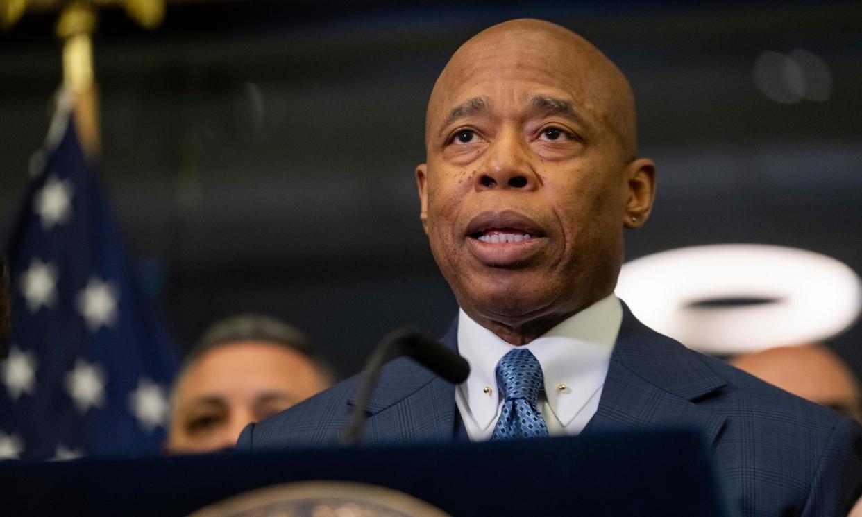 <span>Eric Adams speaks during a news conference on 5 April 2024 in New York, New York.</span><span>Photograph: Brittainy Newman/AP</span>