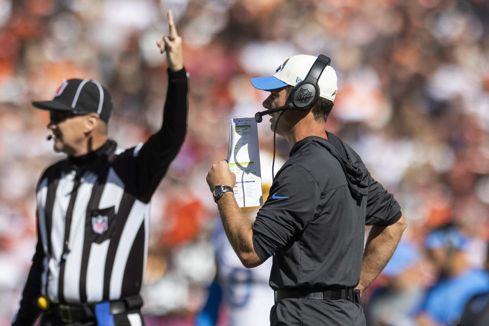 Brandon Staley's fourth-down gamble against the Browns didn't cost him or the Chargers, but it poured more gasoline on the worst current debate in sports. (Scott Galvin-USA TODAY Sports)