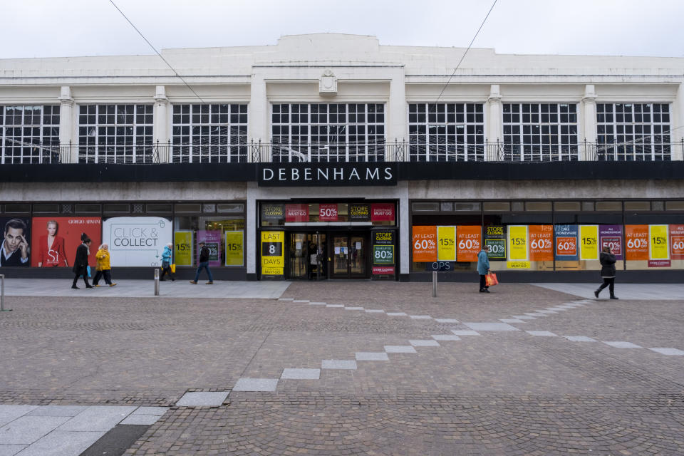 The Folkestone Debenhams store in the final few days of the Everything Must Go sale before closing down on 13th Jauary 2020 in Folkestone, Kent. United Kingdom. The company announced the closure of 19 stores across the UK after going into administration in 2019.  (photo by Andrew Aitchison / In pictures via Getty Images)