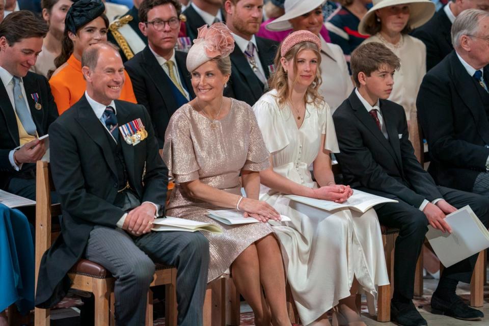 The family of Sophie, Countess of Wessex, at the National Service of Thanksgiving, at St Paul's Cathedral, on June 3 (Arthur Edwards/ WPA Pool/Getty Images)