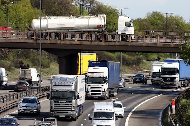 File photo dated 12/04/12 of lorries on the M6 near Birmingham, as the Driver and Vehicle Standards Agency (DVSA) has said that one in 13 lorries examined as part of a Government crackdown on air quality violations were fitted with cheat devices.