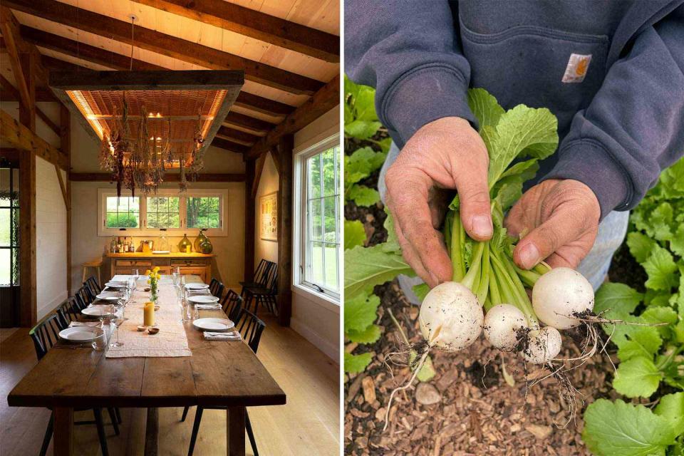 <p>From left: Lisa Vollmer; Samantha Falewée</p> From left: At Seed & Spoon, a culinary retreat at Husky Meadows Farm, family-style meals are served at an antique French farm table; farm manager Adam Buggy shows off freshly pulled harukei turnips.