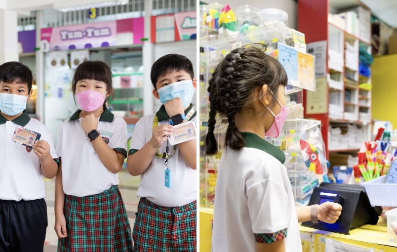 Students at Xishan Primary use their POSB Smart Buddy watches and EZ-Link cards to pay for meals and bookstore buys. (PHOTOS: DBS and Ministry of Education)