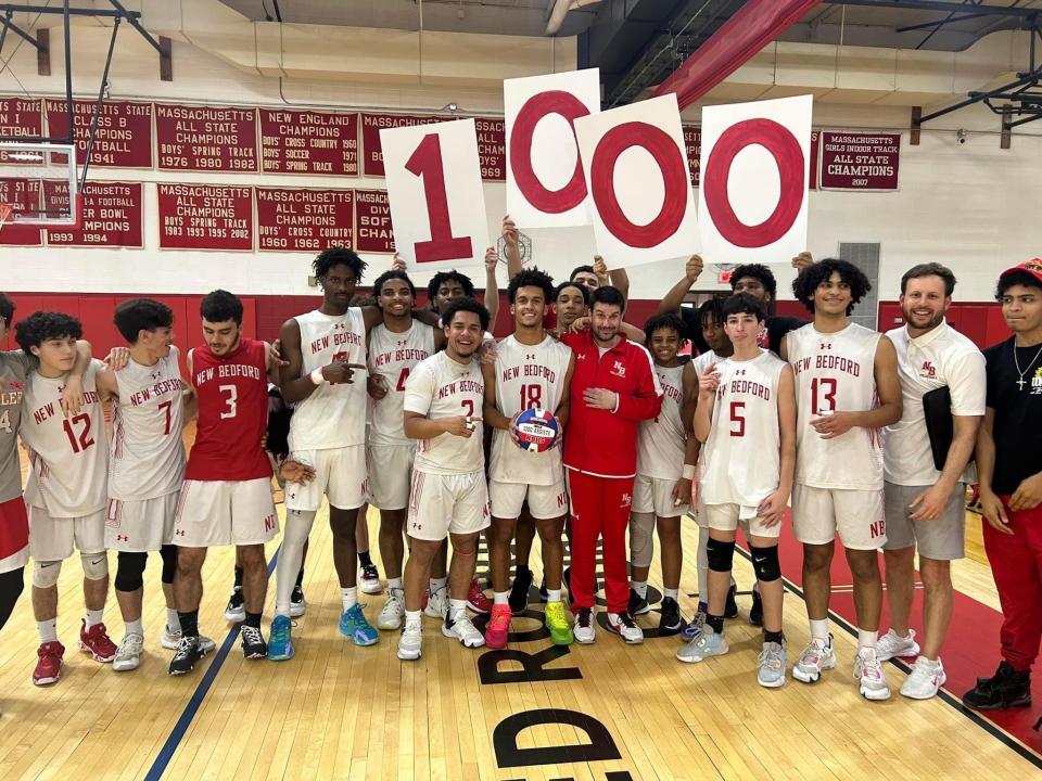 New Bedford's Carter Barbosa (18) surpassed 1,000 career assists in Thursday's game against BC High.