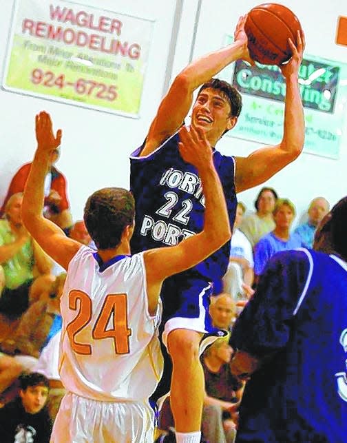 North Port High's Shaun Noriega elevates for a shot during a game against Sarasota Christian during a high school boys basketball game on Jan. 30, 2008.