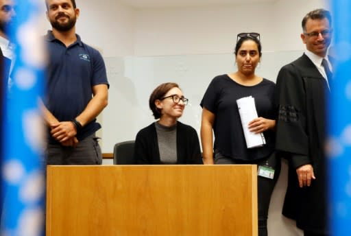 US student Lara Alqasem sits for a hearing at the Tel Aviv district Court on October 11, 2018