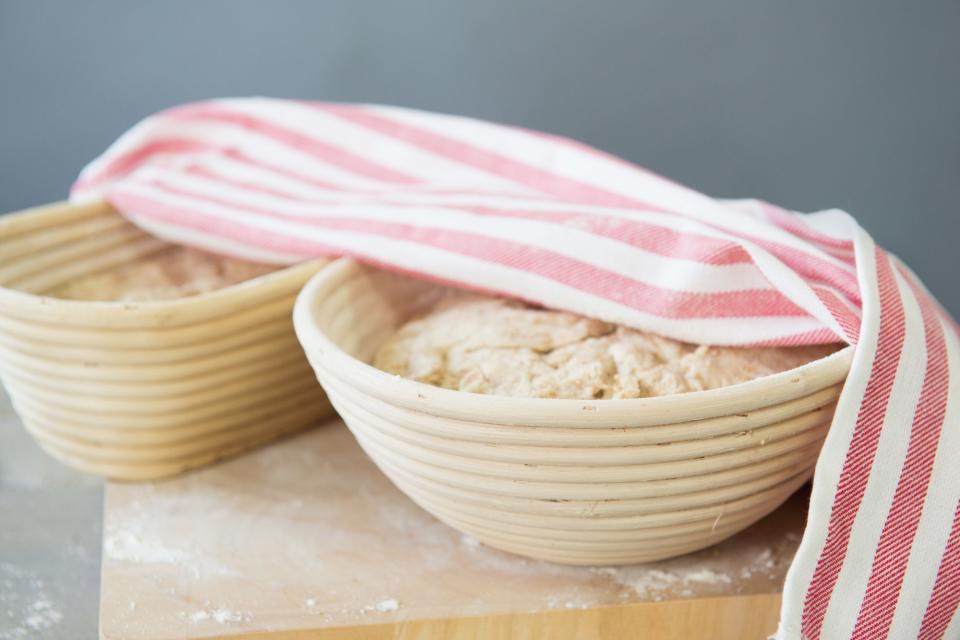 This basket, called a banneton, helps the dough maintain its shape while rising.