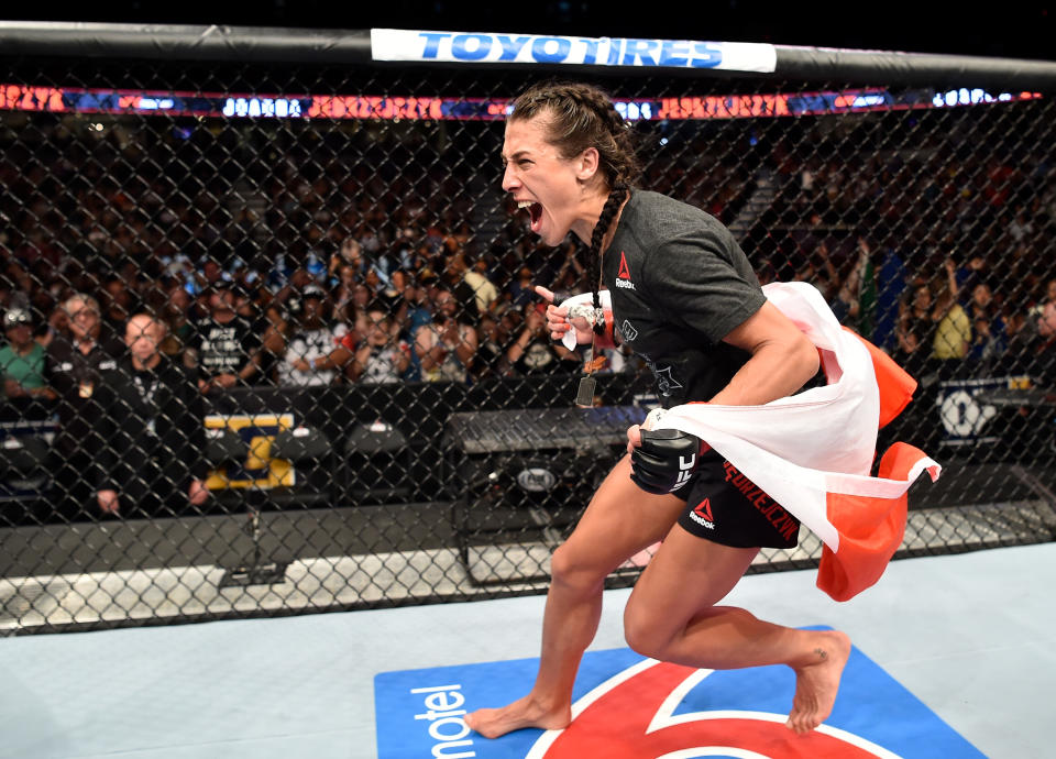 If Joanna Jedrzejczyk beats Valentina Shevchenko on Saturday at UFC 231, she’s said she’ll have earned the right to be considered the greatest women’s mixed martial artist of all-time. (Getty Images)