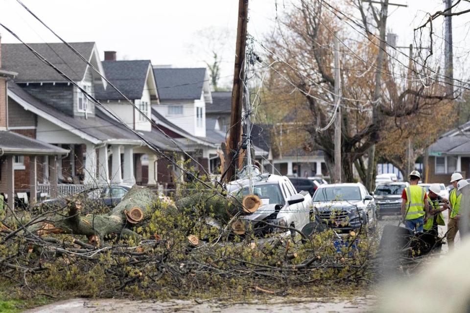 Storm damage near the University of Kentucky camps in Lexington, Ky, Tuesday evening, April 2, 2023. Silas Walker/swalker@herald-leader.com