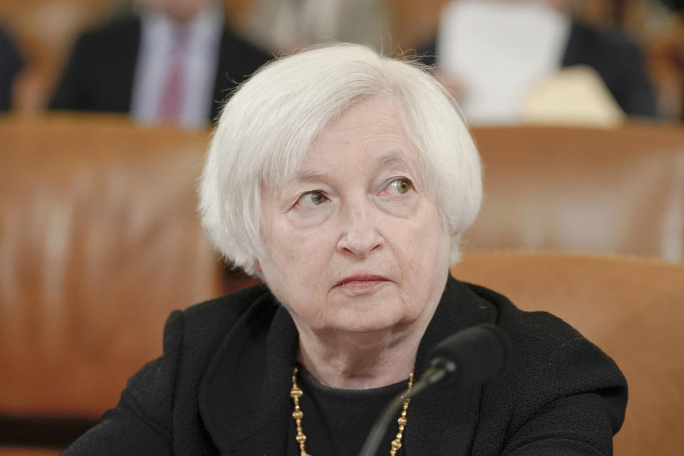 Treasury Secretary Janet Yellen listens as she testifies during a House Ways and Means committee hearing on President Joe Biden's fiscal year 2024 budget request, Friday, March 10, 2023, on Capitol Hill in Washington. (AP Photo/Mariam Zuhaib)