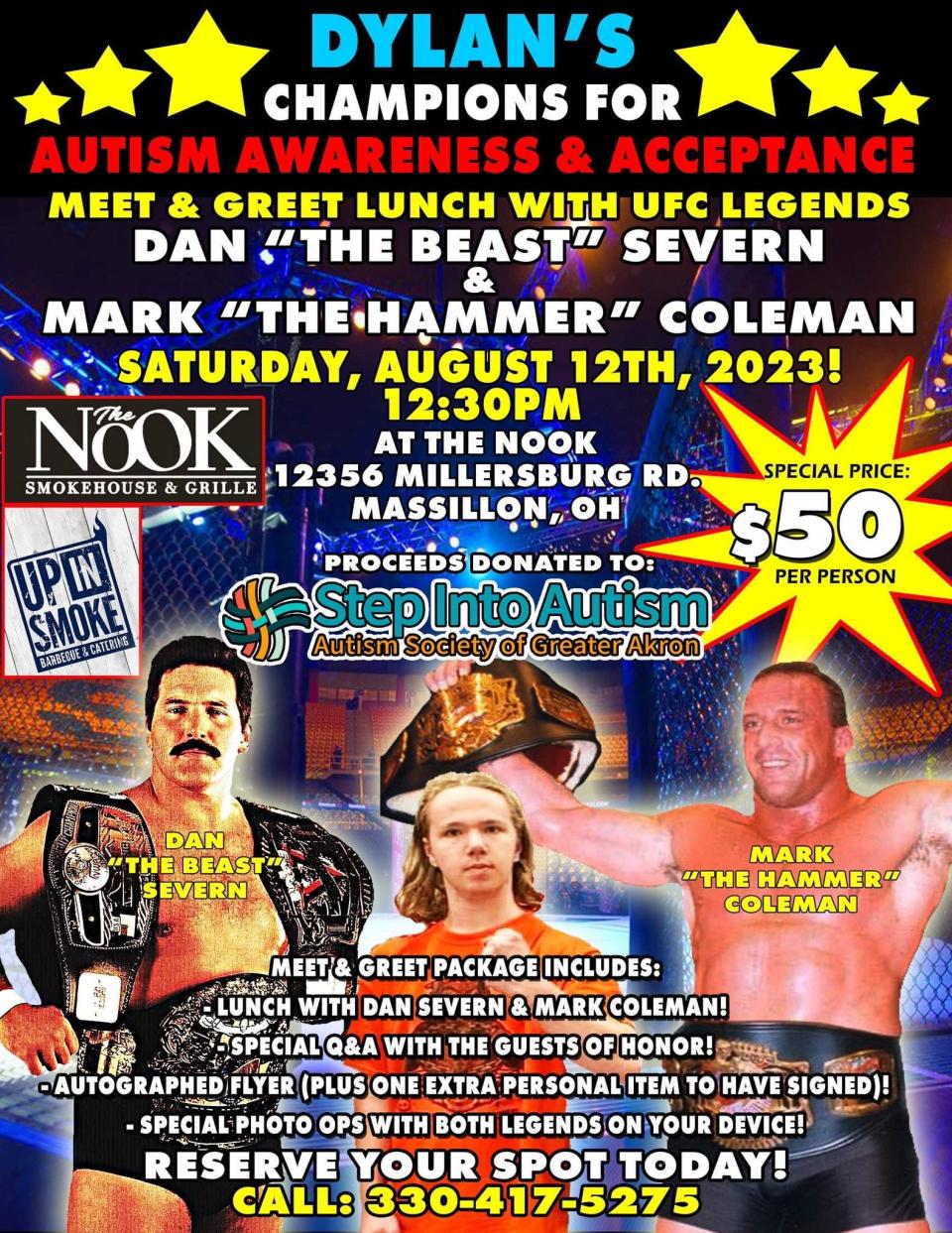 The promotional poster for the Dylan's Champions event featuring MMA legends Mark "The Hammer" Coleman and Dan "The Beast Severn."