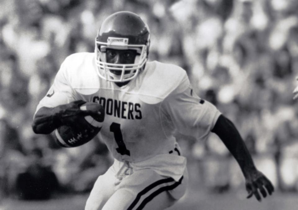 Nov. 27, 1982; Lincoln, Nebraska; Oklahoma Sooners quarterback Danny Bradley (1) scrambles against the Nebraska Cornhuskers at Memorial Stadium. The Cornhuskers beat the Sooners 28-24. Malcolm Emmons-USA TODAY Sports