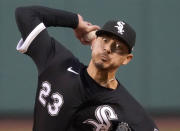 Chicago White Sox starting pitcher Vince Velasquez throws during the first inning of the team's baseball game against the Boston Red Sox at Fenway Park, Friday, May 6, 2022, in Boston. (AP Photo/Mary Schwalm)