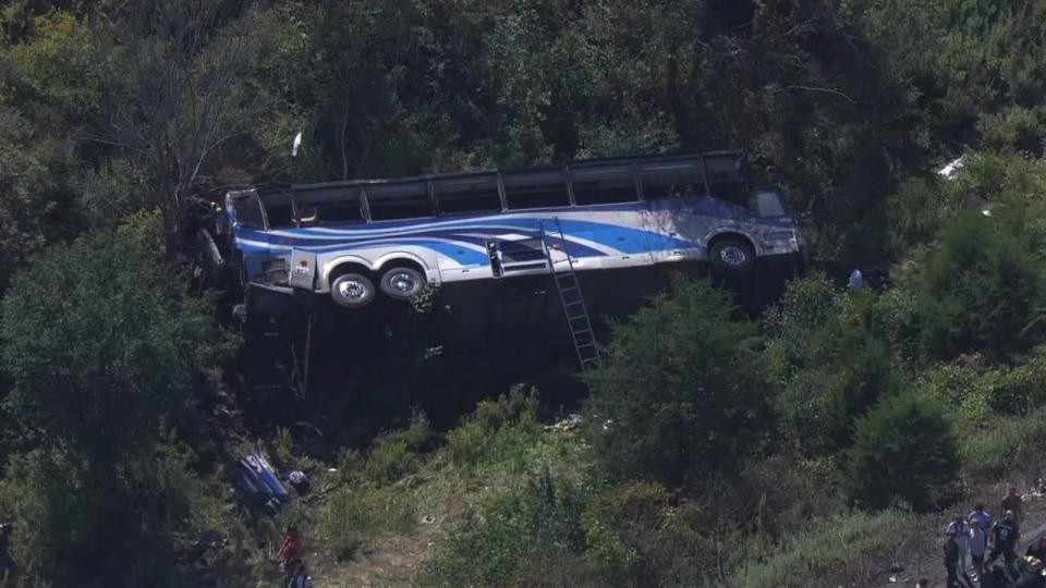 Two people died and many were injured when a charter bus carrying students crashed on Interstate 84 in the town of Wawayanda, about 45 miles northwest of New York City, on Thursday, Sept. 21, 2023.