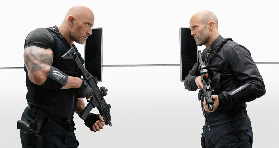 Johnson and Statham in 'Hobbs & Shaw' (Photo: Daniel Smith / © Universal / Courtesy Everett Collection) 