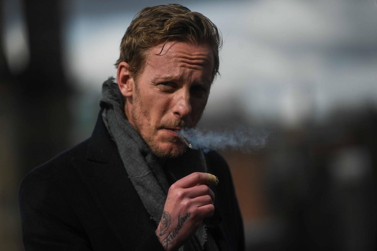 Laurence Fox,  Reclaim party Mayor of London candidate, is seen during a campaign event on April 29, 2021 in Glasgow, Scotland. Scotland goes to the polls a week today in the local elections. (Photo by Peter Summers/Getty Images)