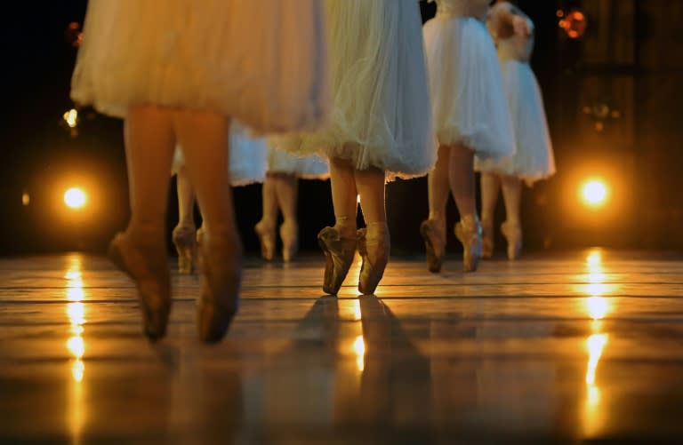 Ballet dancers rehearse before the opening night of a ballet production at the Municipal Theatre in Rio de Janeiro, Brazil June 20, 2018