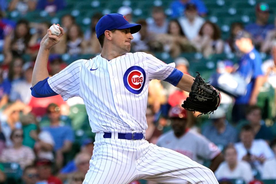 Chicago Cubs pitcher Kyle Hendricks delivers against the Cincinnati Reds on June 30, 2022, in Chicago.