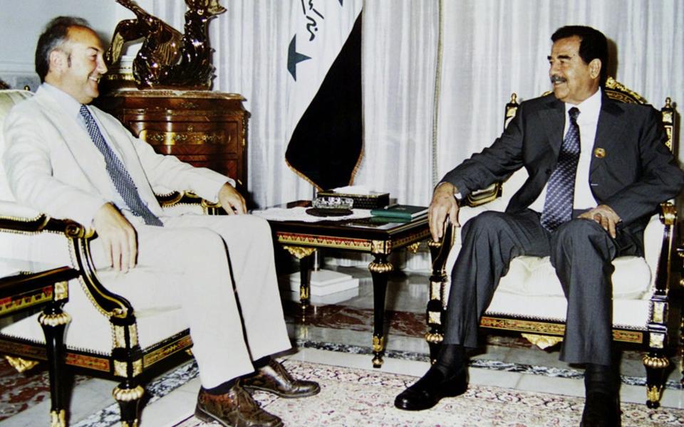 Saddam Hussein meeting with George Galloway August 8 2002 in Baghdad