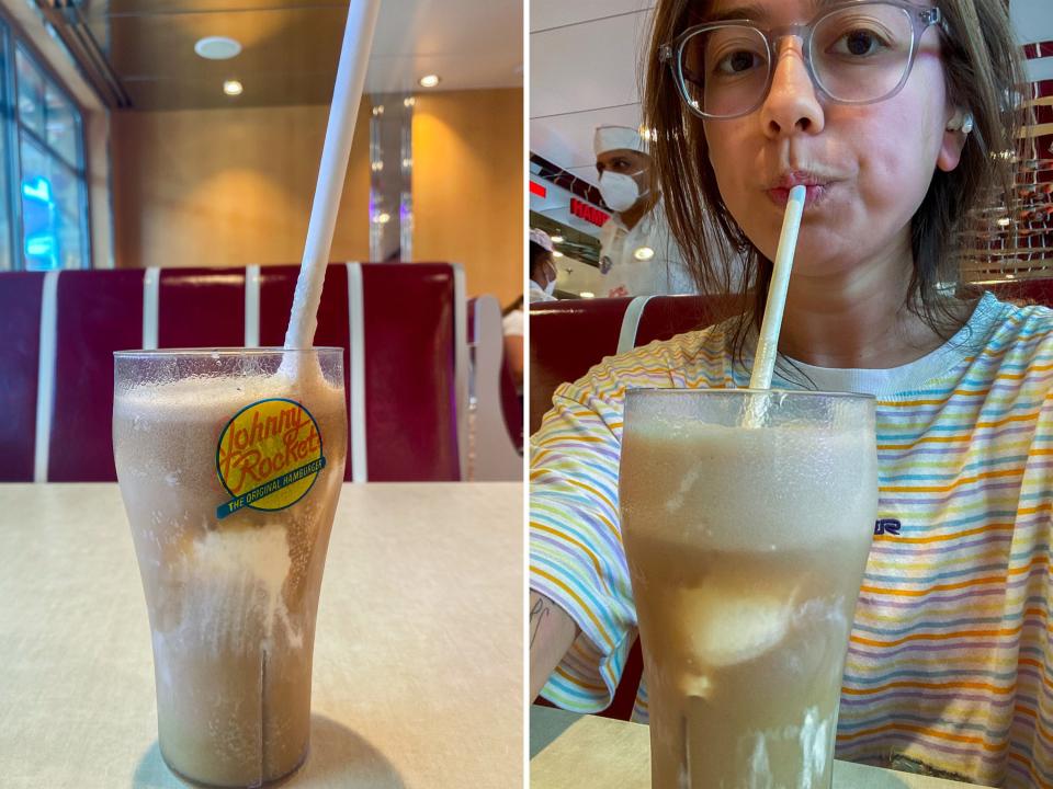 The author sips the shake (R) shown on the left