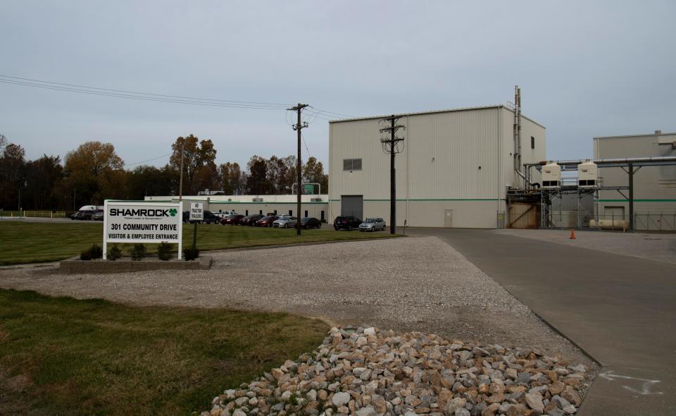 The Shamrock Technologies plant at 301 Community Drive in Henderson County Tuesday morning, Nov. 9, 2021. The company is under fire for alleged pollution violations in its PTFE recycling operation. PTFE is more commonly known as Teflon, a product of DuPont. Emissions of harmful PFAS chemicals from their smokestacks have been found in area neighborhoods, farmlands and water systems.