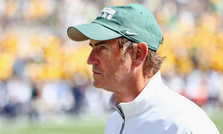 Head coach Art Briles of the Baylor Bears looks on as the Bears take on the West Virginia Mountaineers in the second half at McLane Stadium.