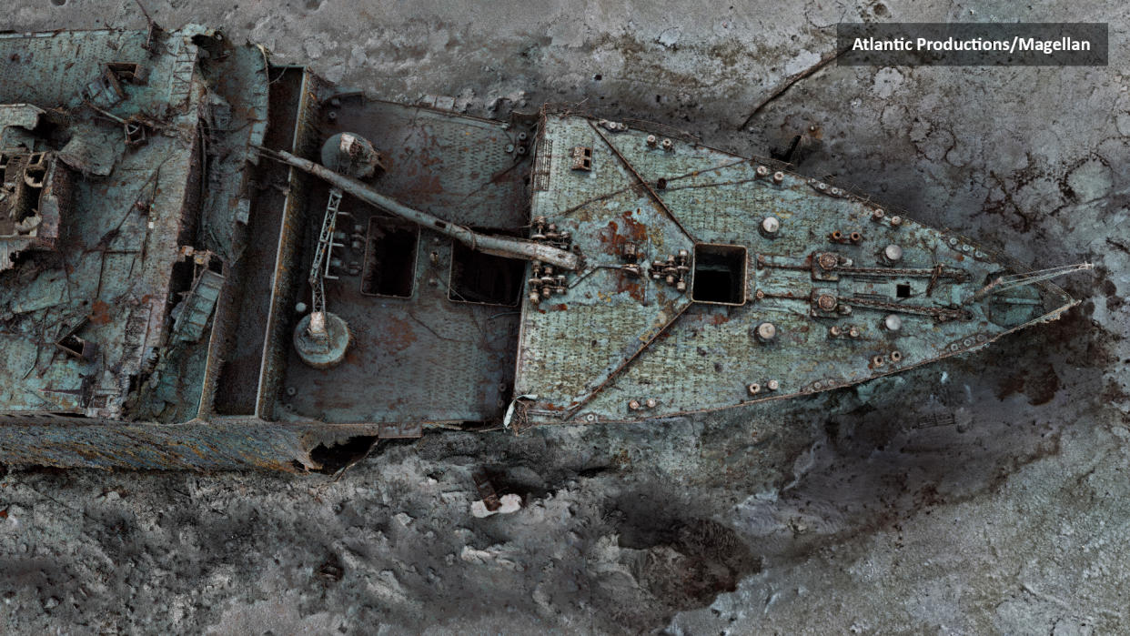 The new 3D scans of the Titanic on the floor of the Atlantic Ocean reveal the wreck in never-before-seen detail. (Atlantic Productions / Magellan)