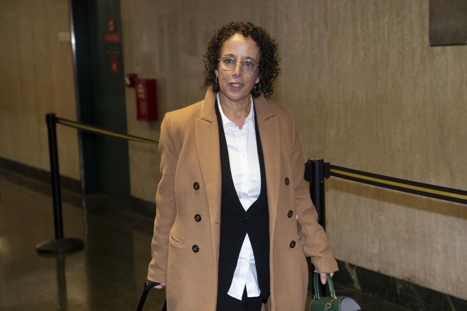 FILE - Attorney Susan Necheles arrives to criminal court, Monday, Oct. 31, 2022, in New York. Closing arguments at the Trump Organization’s criminal tax fraud trial got off to a rocky start on Thursday, Dec. 1, as Necheles, a lawyer for the company was caught showing jurors portions of witness testimony that had previously been stricken from the official court record. (AP Photo/John Minchillo, File)