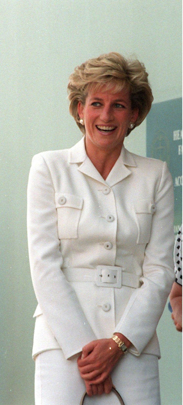 After her divorce Diana opted for more business attire such as this white suit she wore in Sydney in 1996 (Getty Images)