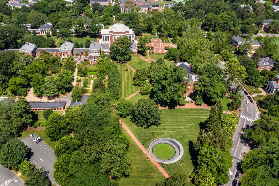 Aerial view of the Memorial to Enslaved Laborers and UVA Grounds.