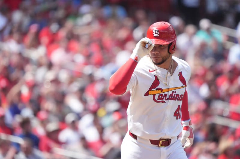 St. Louis Cardinals catcher Willson Contreras was placed on the 10-day injured list on Wednesday. File Photo by Bill Greenblatt/UPI