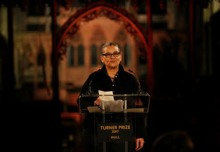 Artist Lubaina Himid speaks after being announced as the winner of the Turner Prize in Hull, Britain December 5, 2017. REUTERS/Darren Staples