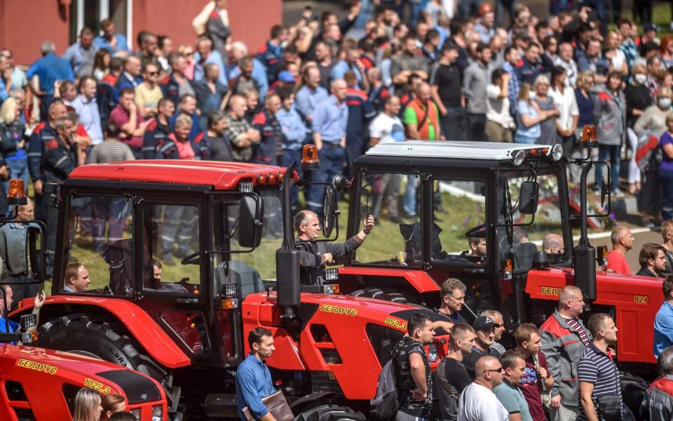 In a major challenge to Mr Lukashenko, thousands of workers at key factories have joined the protests - Sergei Gapon/AFP/Getty