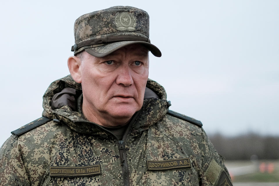 Col. Gen. Alexander Dvornikov attends a tactical exercise on March 17, 2017, at the Molkino base in Russia. (Nikolay Hiznyak / Sputnik via AP file)