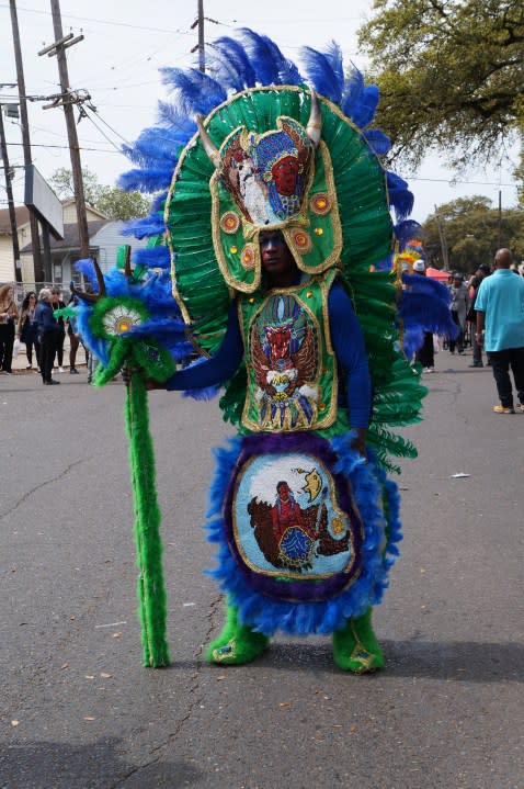 Mardi Gras Indians and revelers during the Uptown Super Sunday celebration in New Orleans (LeBron Joseph photo)