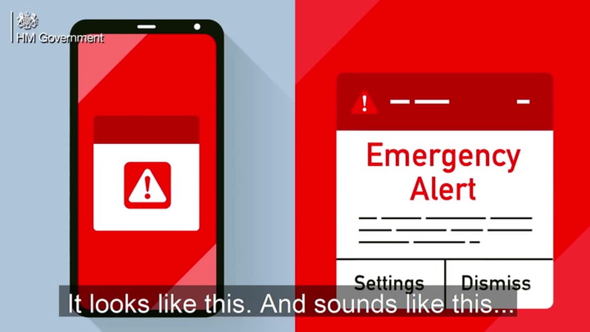 Mobile phone users will receive an emergency alert on the home screen of their device which will vibrate and emit a series of beeps (Cabinet Office)