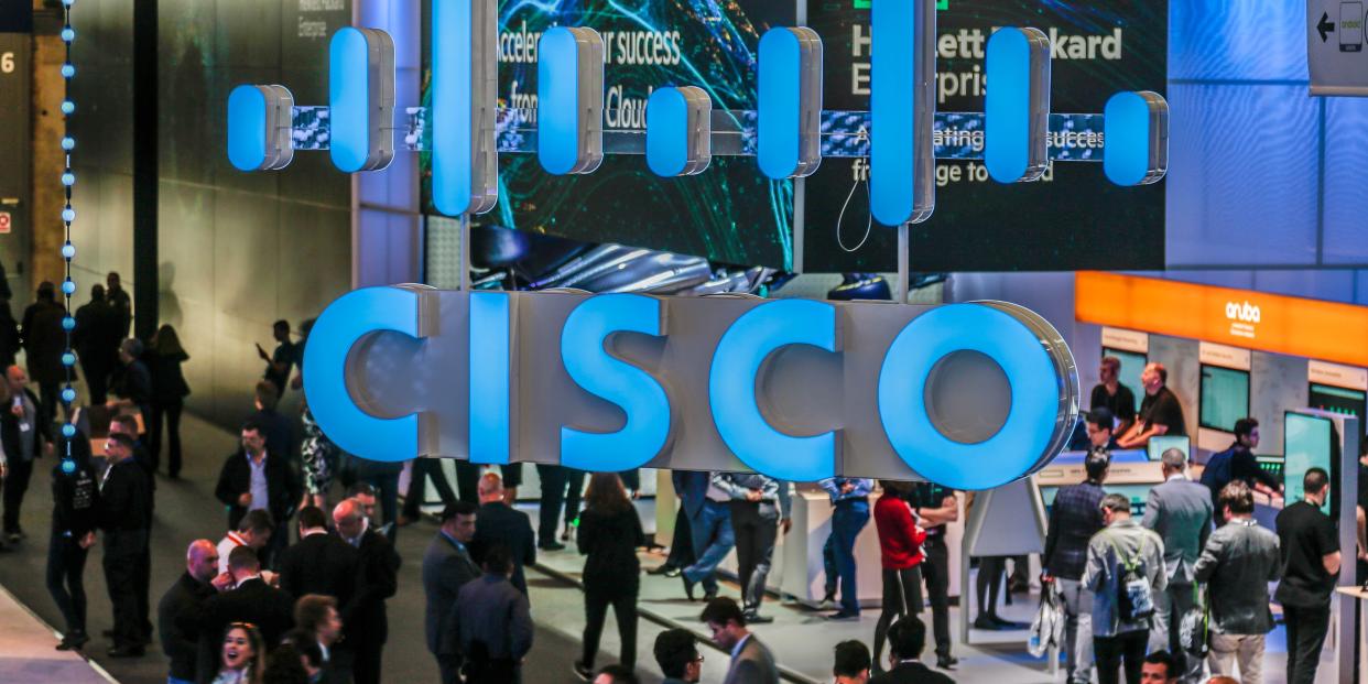 Cisco logo is seen during GSMA MWC 2019