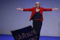 Marine Le Pen, French National Front (FN) political party leader and candidate for French 2017 presidential election, attends a campaign rally in Paris, France, April 17, 2017. REUTERS/Pascal Rossignol