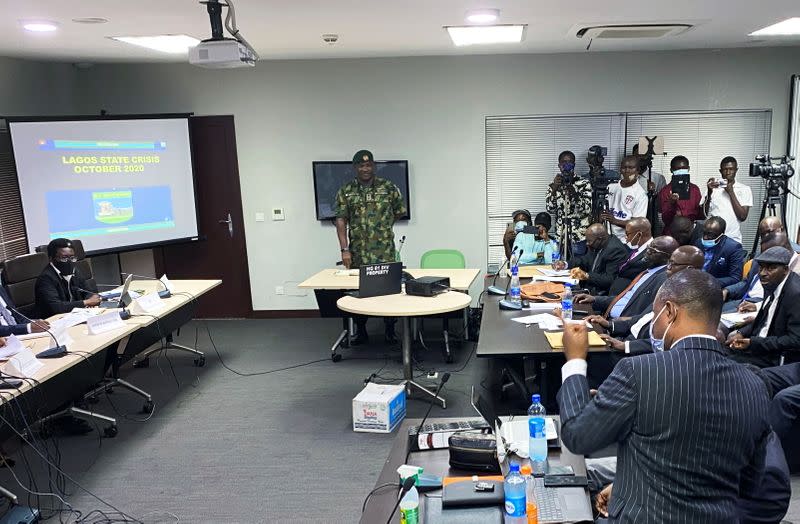 Brigadier General Ahmed Taiwo speaks during a judicial panel in Lagos