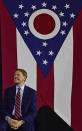 Democratic gubernatorial candidate Richard Cordray smiles as he listens to former President Barack Obama speak at a campaign rally, Thursday, Sept. 13, 2018, in Cleveland. Former President Barack Obama was in closely divided Ohio to campaign for Democratic gubernatorial candidate Richard Cordray, running mate Betty Sutton, U.S. Sen. Sherrod Brown and the party’s statewide slate.(AP Photo/David Dermer)