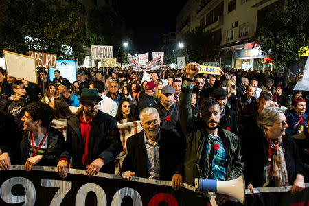 Demonstrators march during civic protest in Podgorica, Montenegro, March 16, 2019. REUTERS/Stevo Vasiljevic