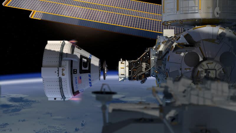 Starliner docking at ISS is depicted in this Boeing image.