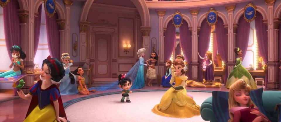 Vanellope having just entered the Disney Princesses' room in "Wreck-It Ralph 2: Ralph Breaks the Internet"