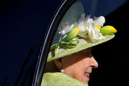 Britain's Queen Elizabeth is seen smiling as she leaves Hauser & Wirth Somerset, in Bruton, Somerset, Britain March 28, 2019. REUTERS/Toby Melville/Pool