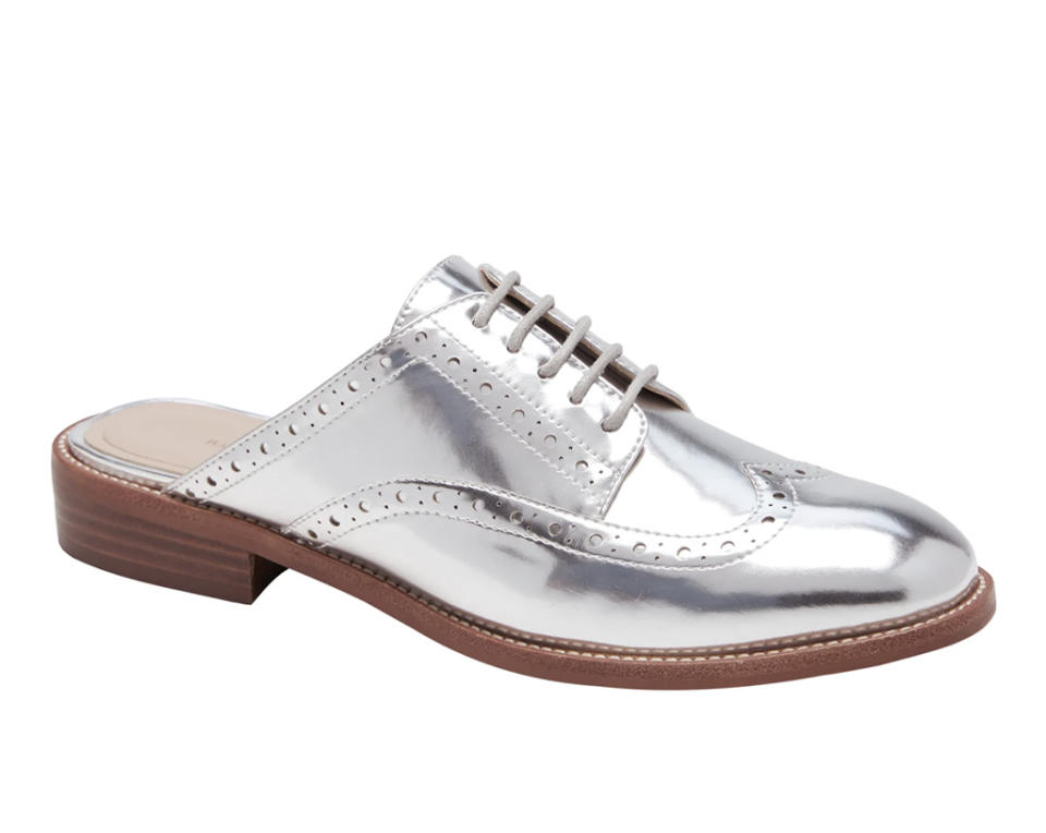 Brogue Oxford Mule, silver mules, 1920s fashion trends, 